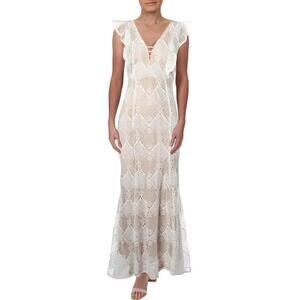 $128 NEW AQUA Crochet Maxi Dress XS Boho Romantic White Beige Long Sundress‎